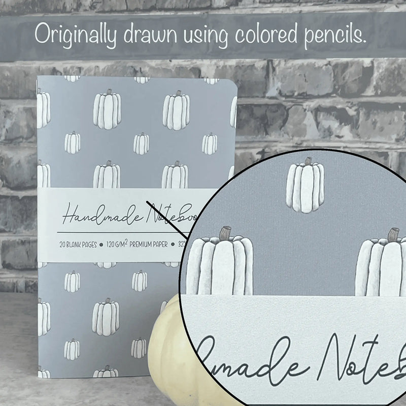 Light Blue White Pumpkins Pattern - A5 ish sizeHandmade Saddle Bound Notebook Art by Erica H