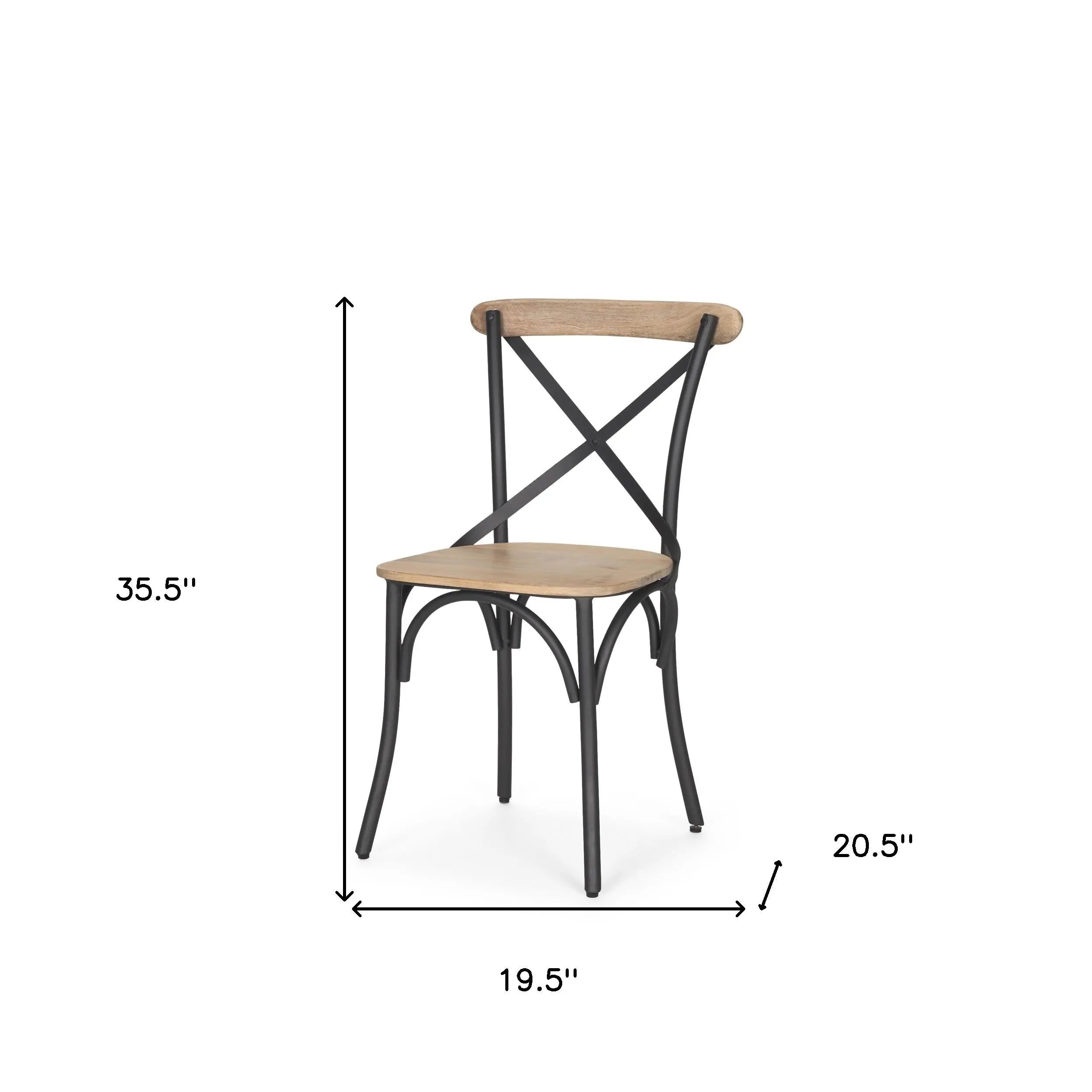 Light Brown and Black Solid Wood And Iron Cross Back Dining Side Chair Homeroots Kitchen & Dining