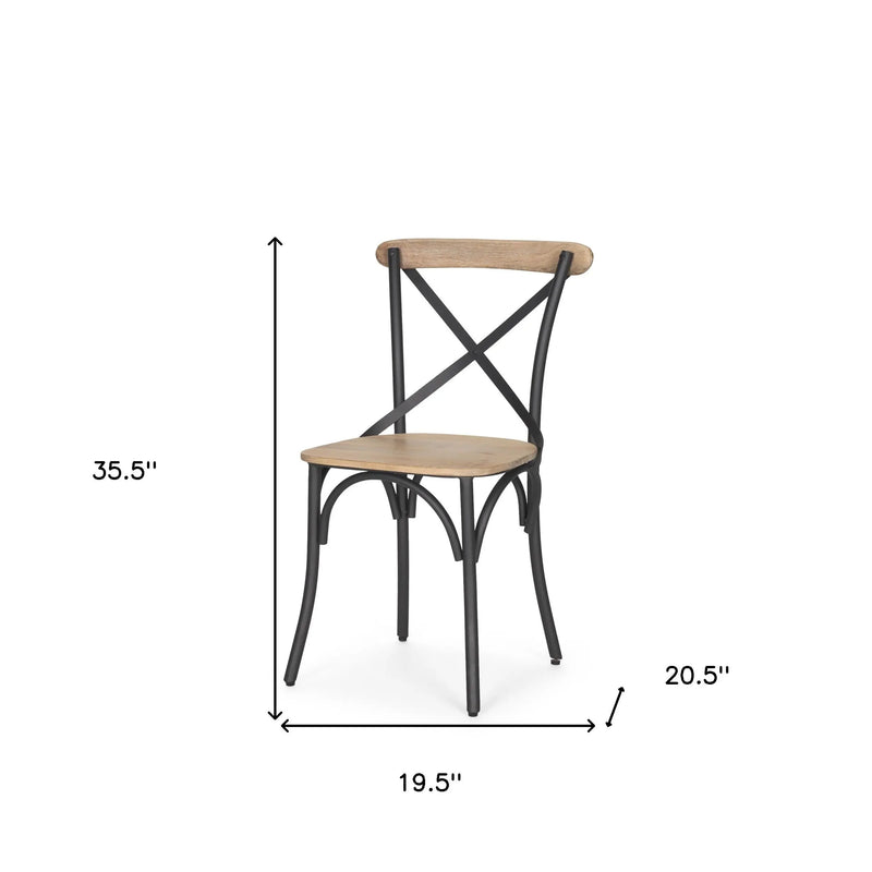 Light Brown and Black Solid Wood And Iron Cross Back Dining Side Chair Homeroots Kitchen & Dining