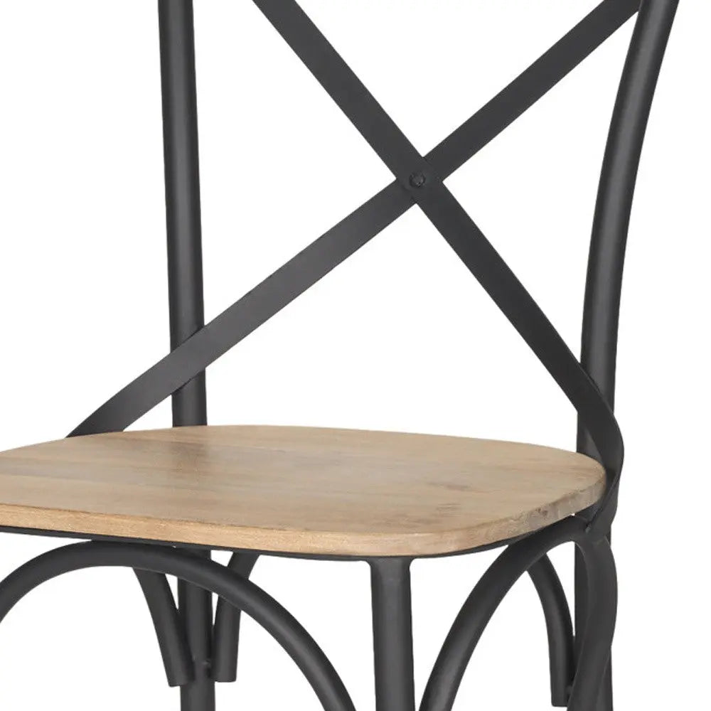 Light Brown and Black Solid Wood And Iron Cross Back Dining Side Chair Homeroots Kitchen & Dining