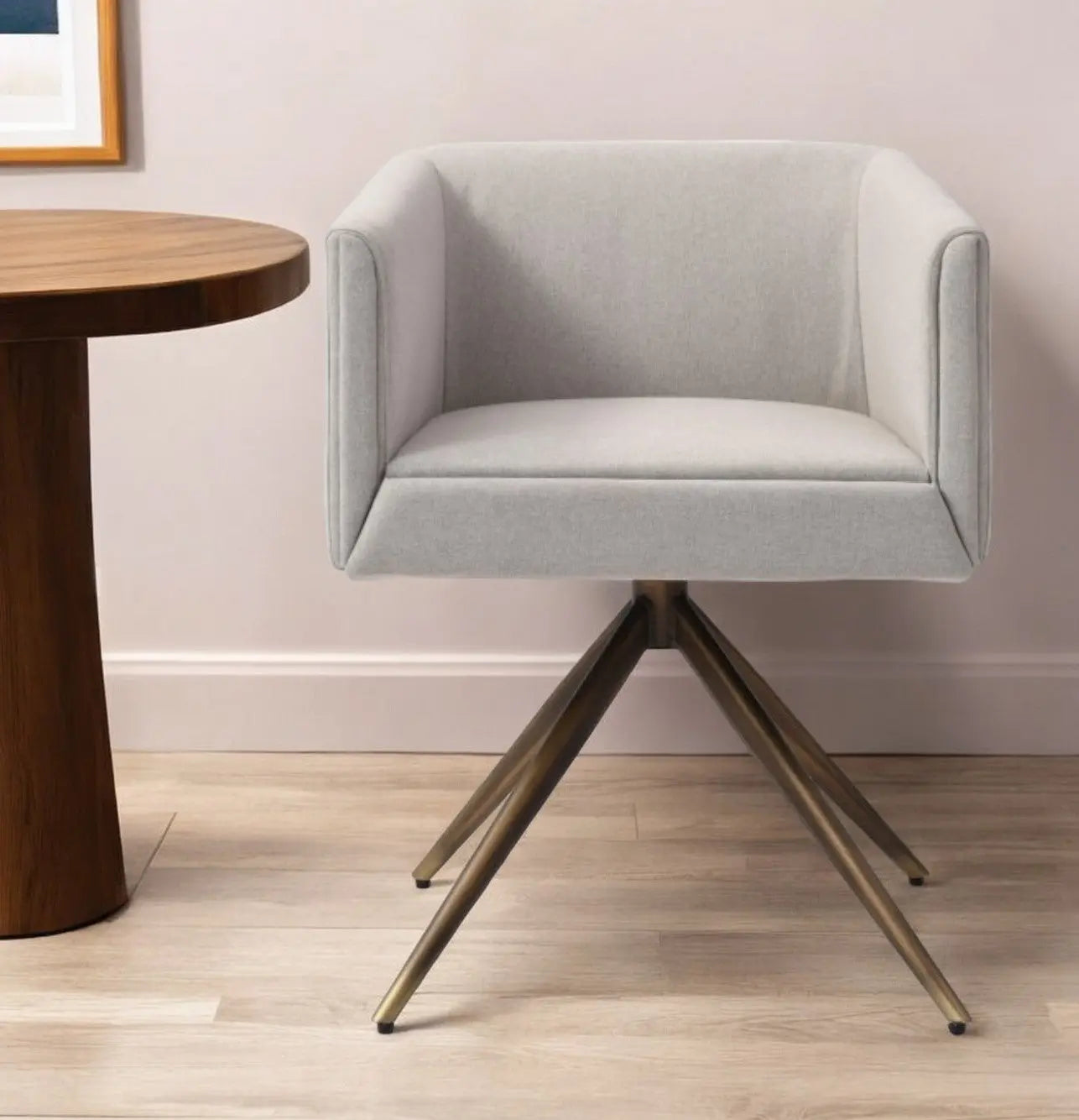 Light Gray And Brass Upholstered Fabric Dining Arm Chair Homeroots Kitchen & Dining