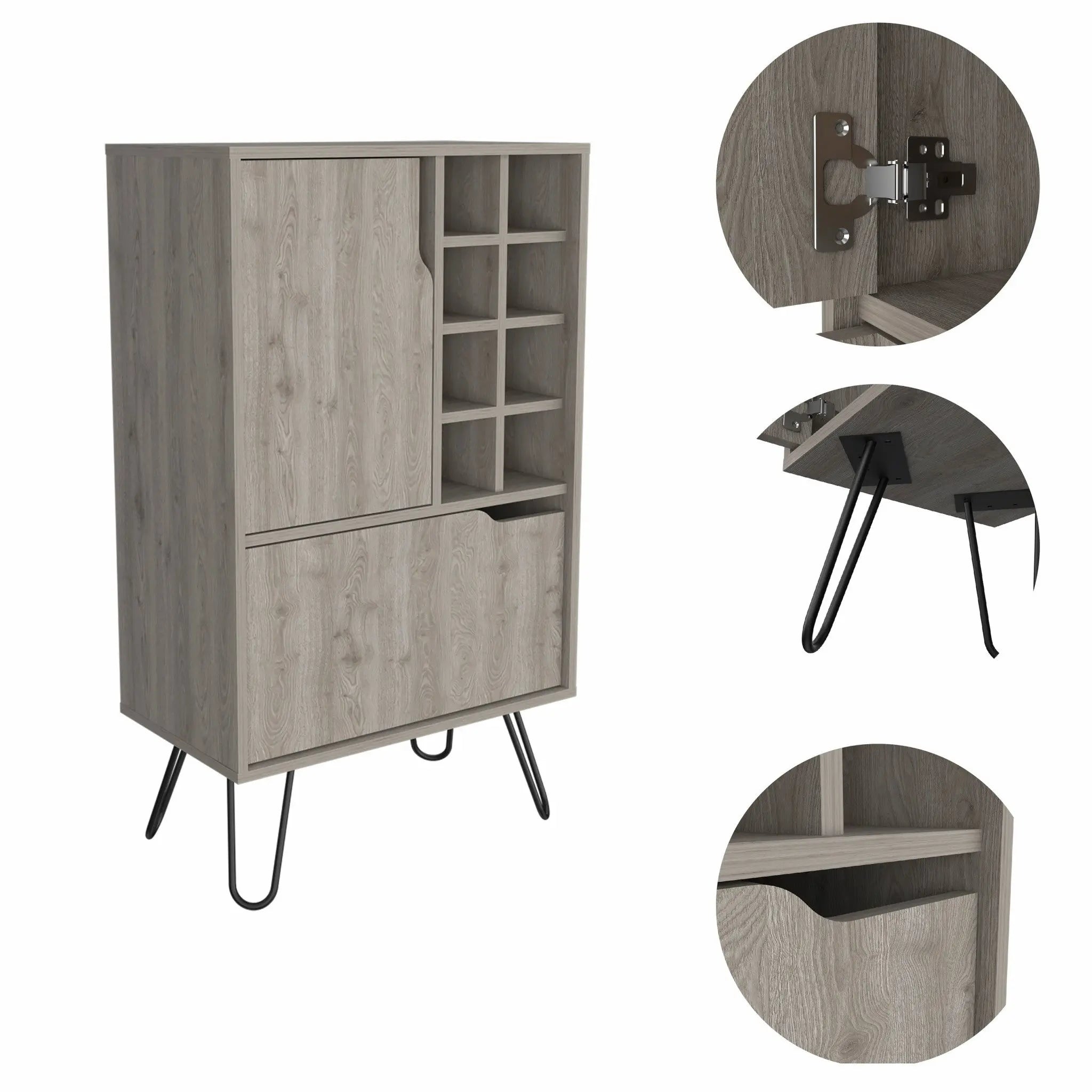 Light Gray Bar Cabinet with Two Door Panels Homeroots Kitchen & Dining