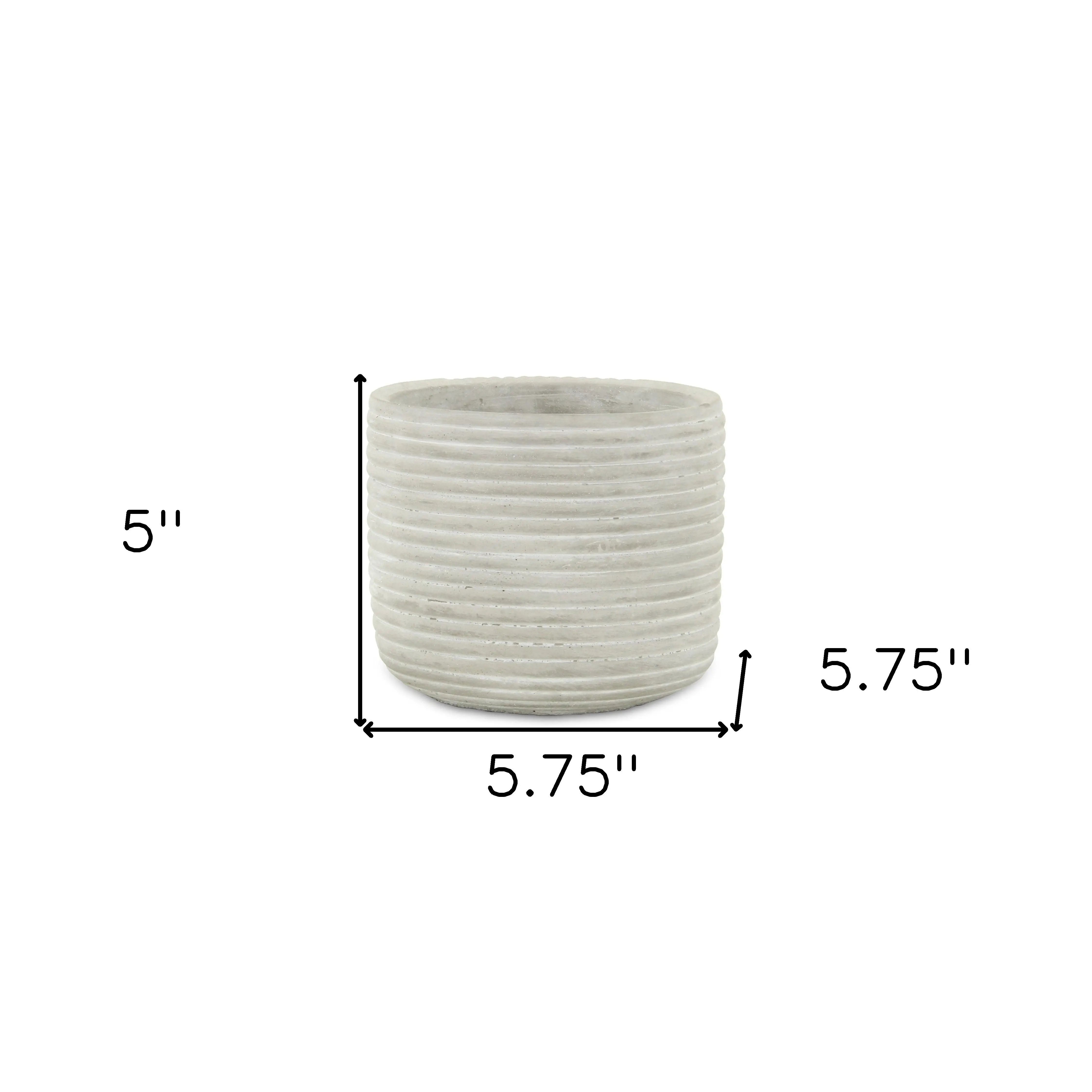 Light Gray Cement 39 Ounce Striped Round Distressed Pot Planter GreatEagleInc