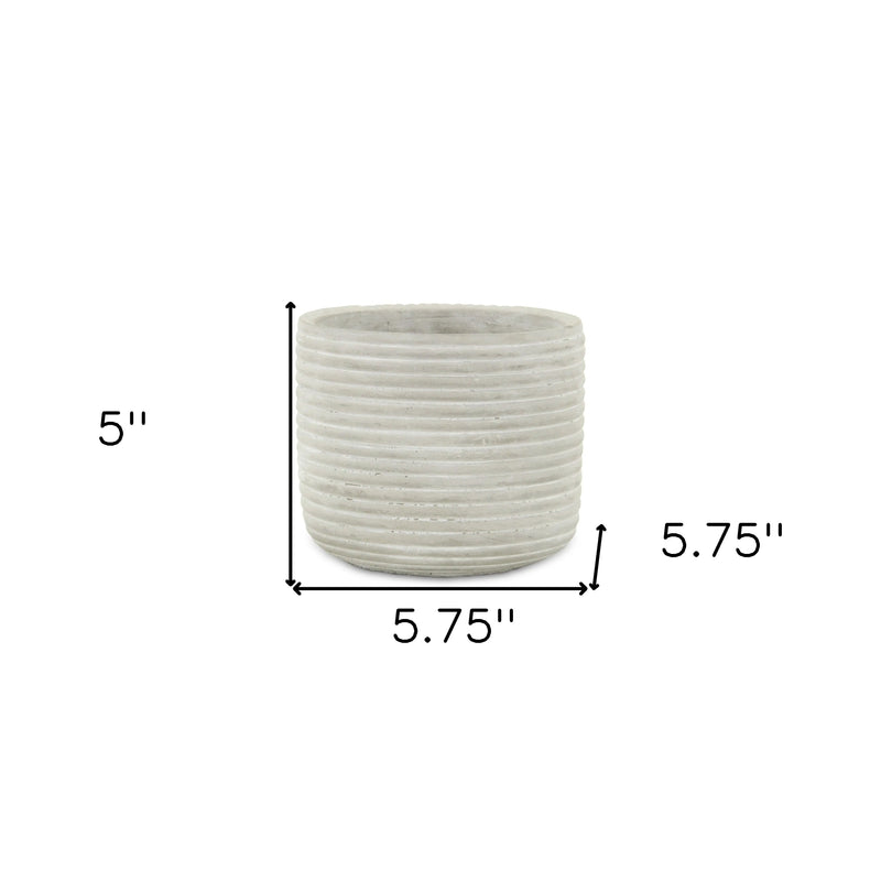 Light Gray Cement 39 Ounce Striped Round Distressed Pot Planter GreatEagleInc