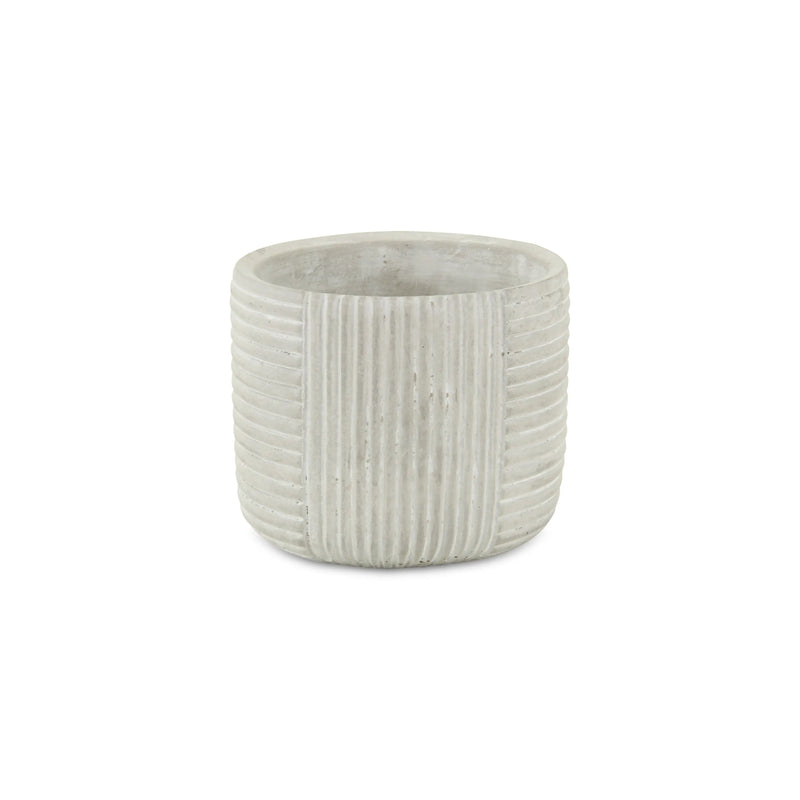 Light Gray Cement 39 Ounce Striped Round Distressed Pot Planter GreatEagleInc