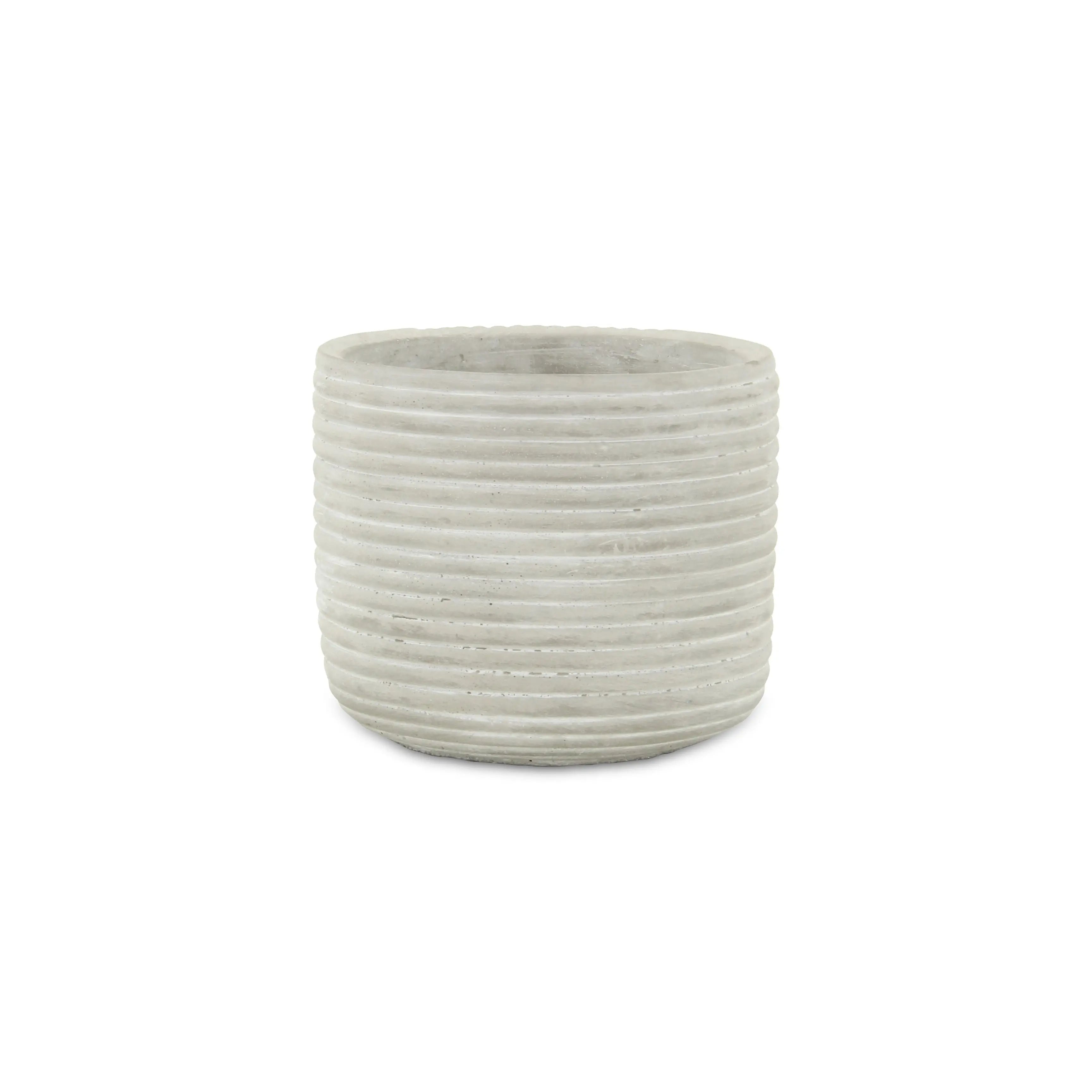 Light Gray Cement 39 Ounce Striped Round Distressed Pot Planter GreatEagleInc