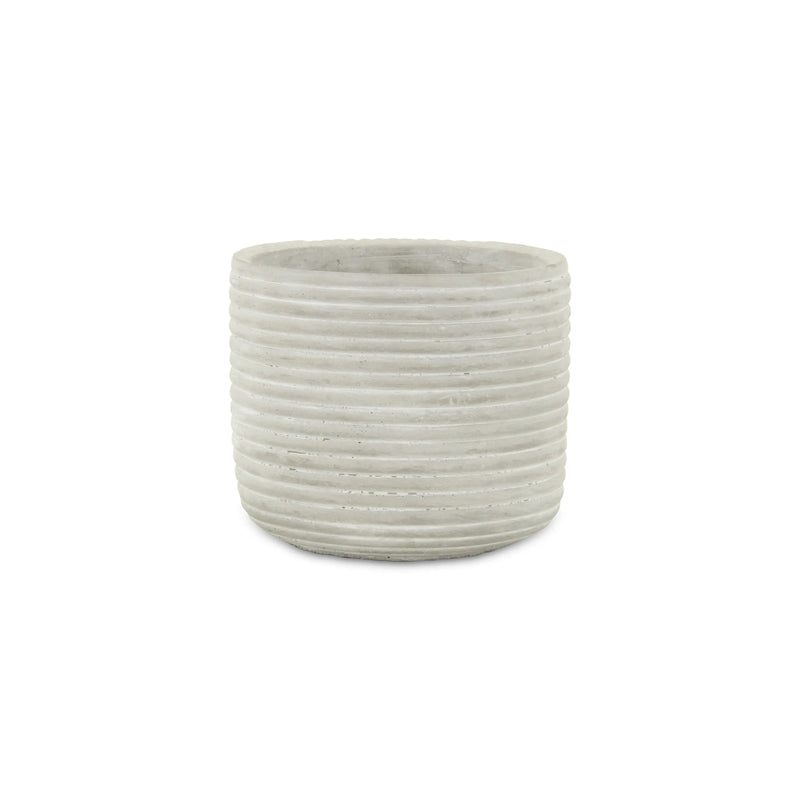Light Gray Cement 39 Ounce Striped Round Distressed Pot Planter GreatEagleInc