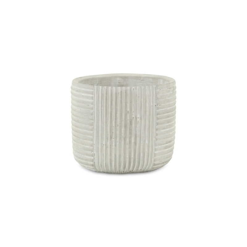 Light Gray Cement 39 Ounce Striped Round Distressed Pot Planter GreatEagleInc