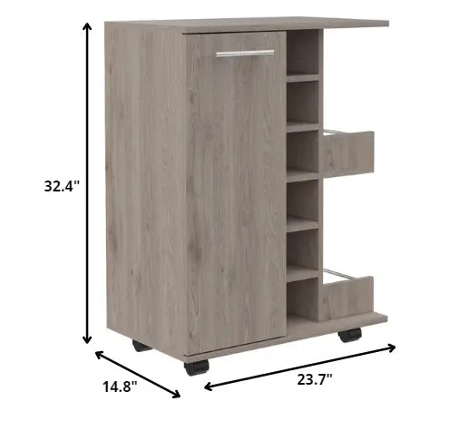 Light Gray Rolling Bar Cart With Wine Storage - GreatEagleInc