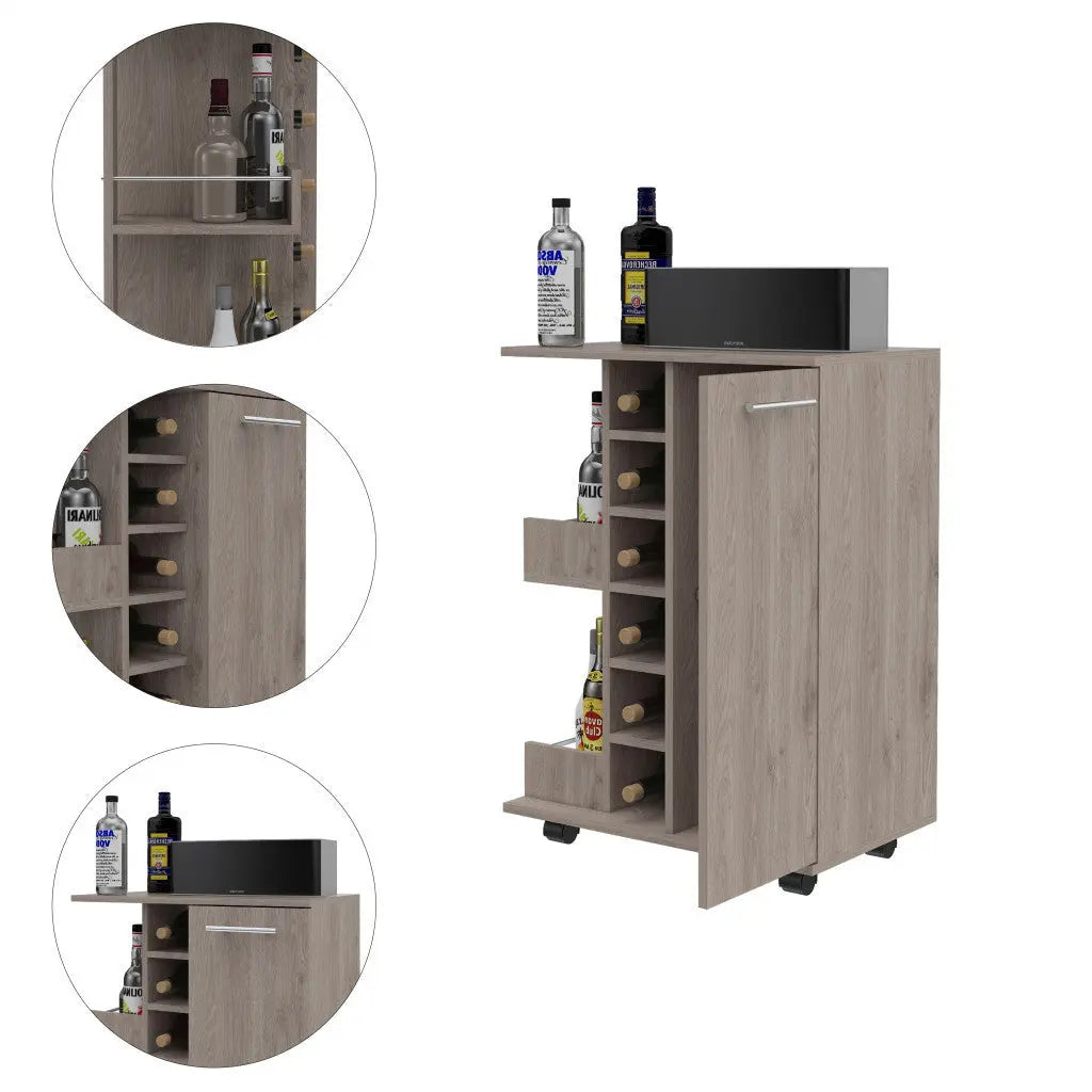 Light Gray Rolling Bar Cart With Wine Storage - GreatEagleInc