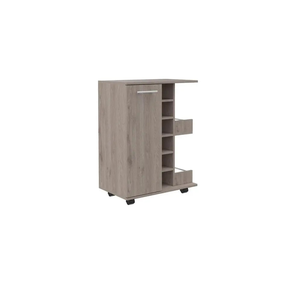 Light Gray Rolling Bar Cart With Wine Storage - GreatEagleInc