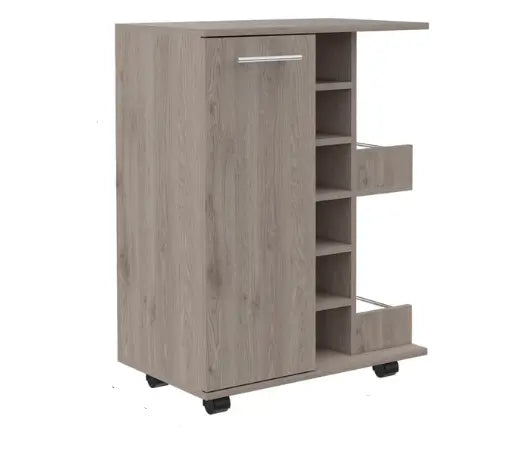 Light Gray Rolling Bar Cart With Wine Storage - GreatEagleInc