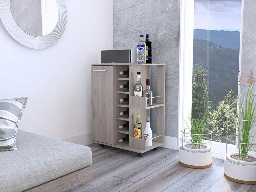 Light Gray Rolling Bar Cart With Wine Storage - GreatEagleInc