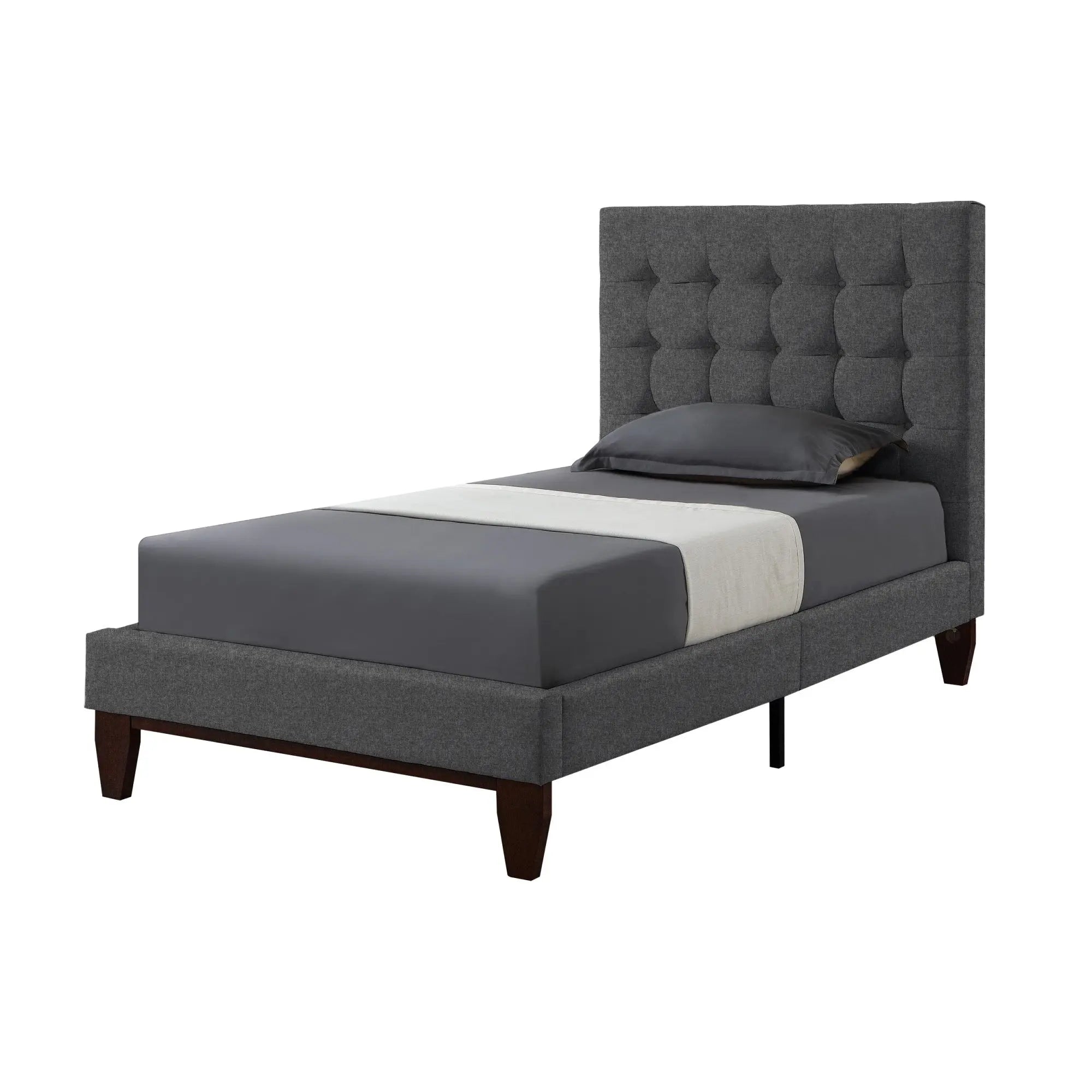 Light Gray Solid Wood Full Tufted Upholstered Linen Bed Homeroots Bed & Bath