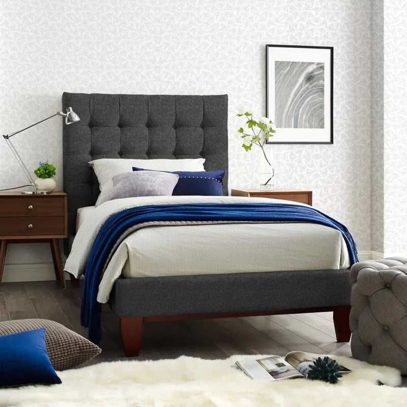 Light Gray Solid Wood Full Tufted Upholstered Linen Bed Homeroots Bed & Bath