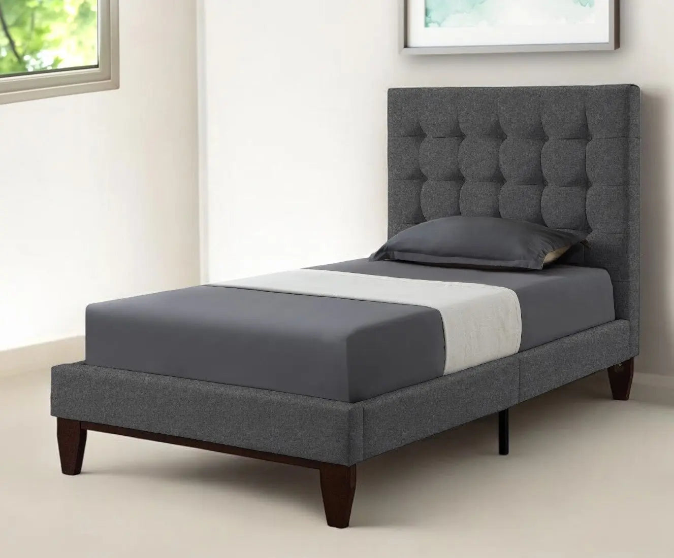 Light Gray Solid Wood Full Tufted Upholstered Linen Bed Homeroots Bed & Bath