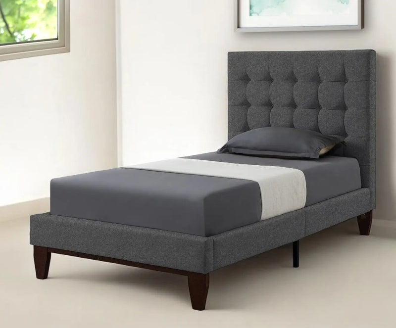Light Gray Solid Wood Full Tufted Upholstered Linen Bed Homeroots Bed & Bath