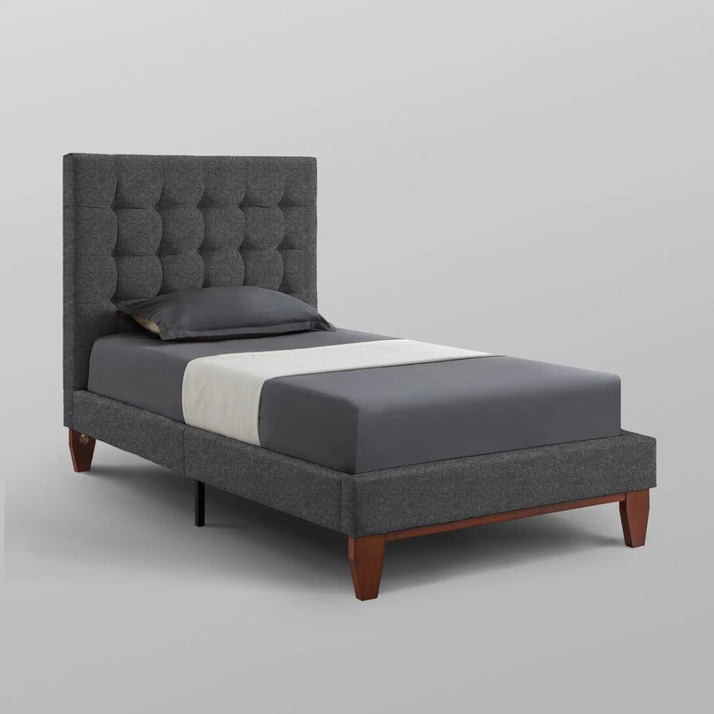 Light Gray Solid Wood Full Tufted Upholstered Linen Bed Homeroots Bed & Bath