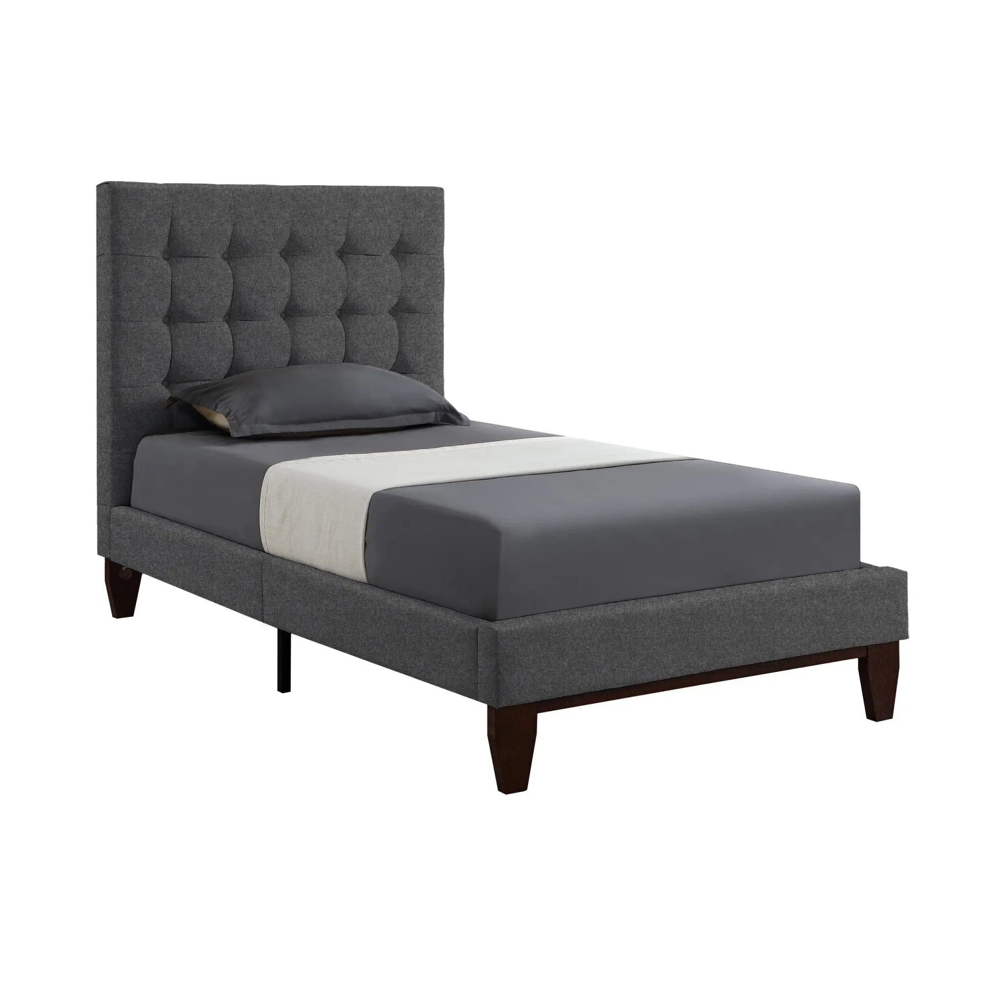 Light Gray Solid Wood Full Tufted Upholstered Linen Bed Homeroots Bed & Bath