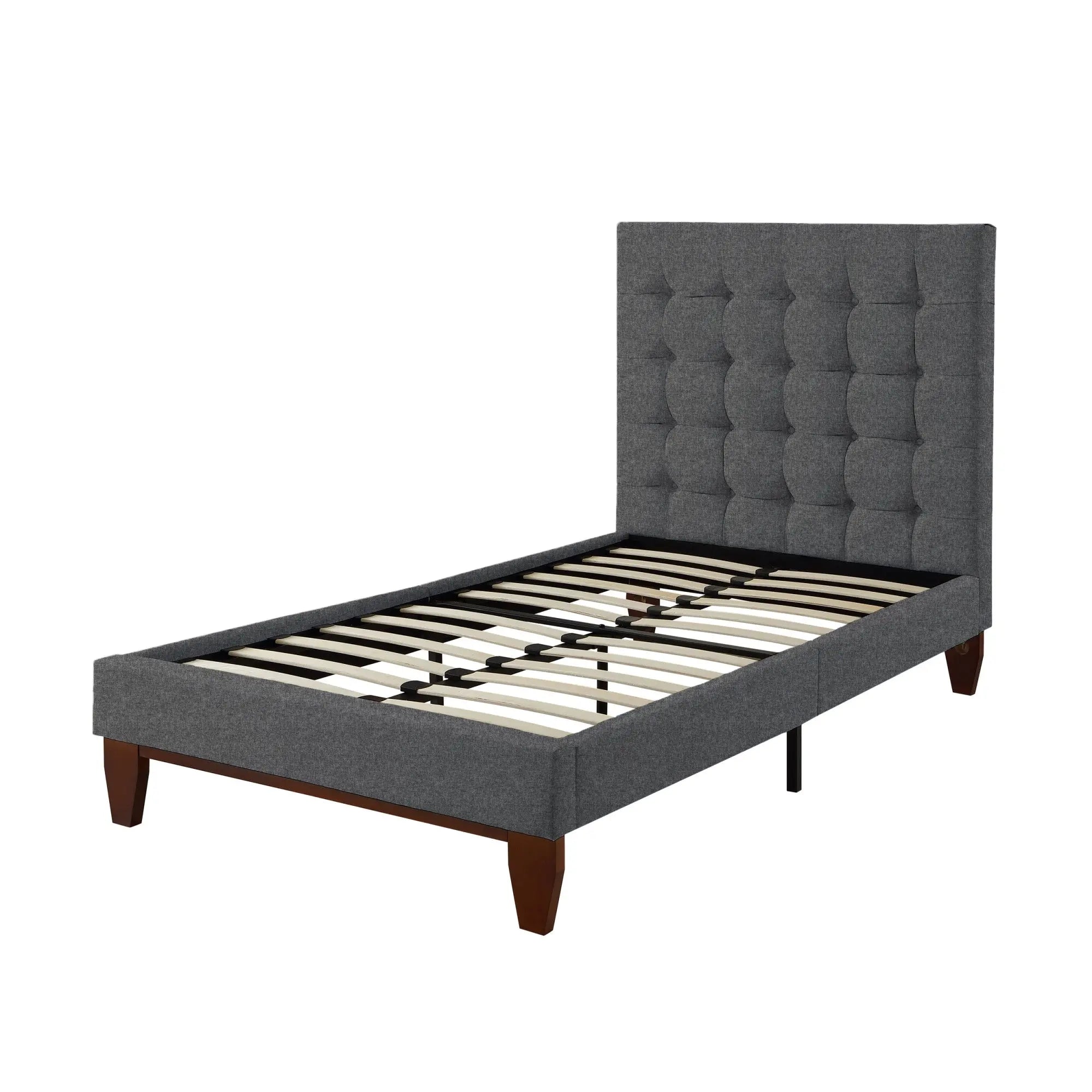 Light Gray Solid Wood Full Tufted Upholstered Linen Bed Homeroots Bed & Bath