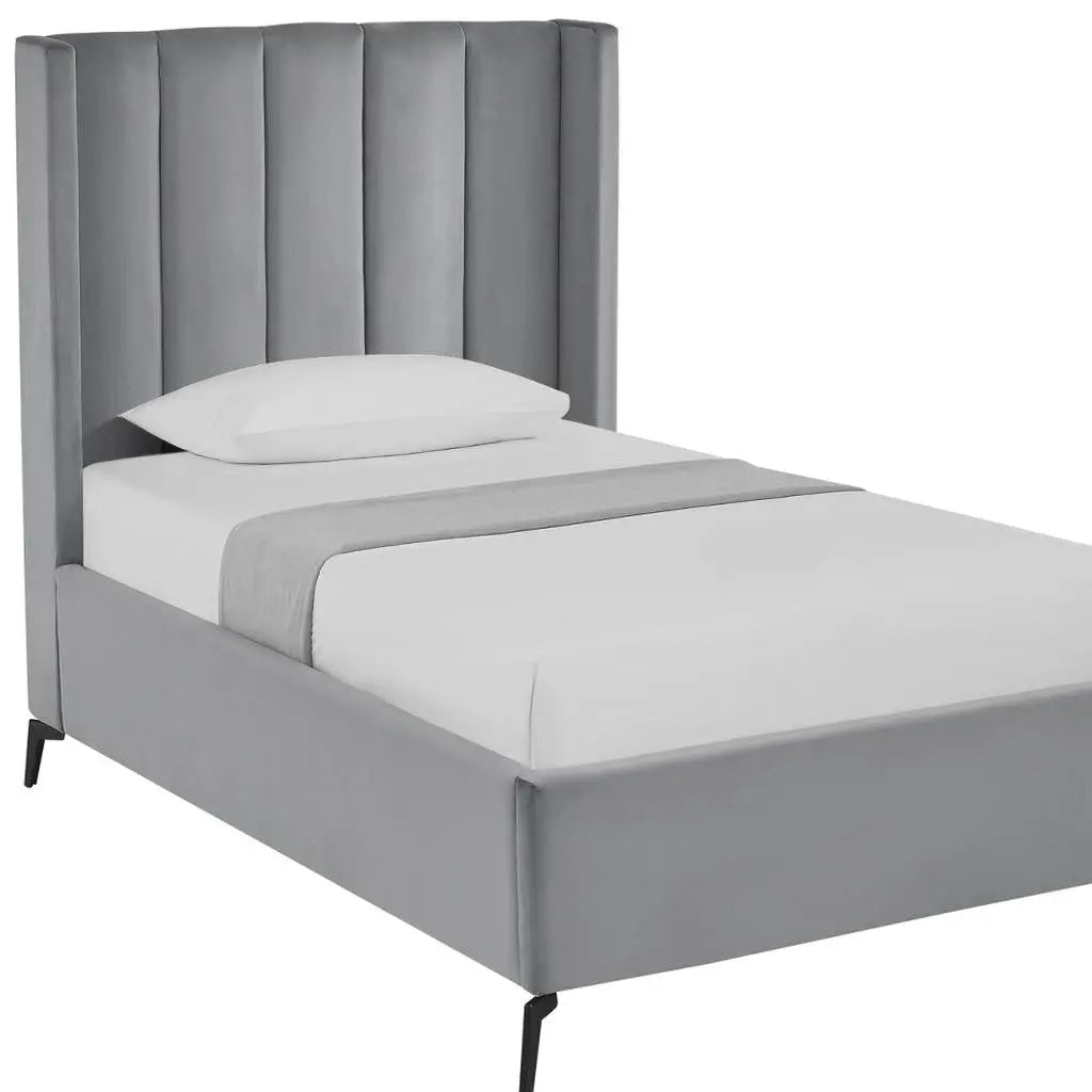 Light Gray Velvet Upholstered Full Bed Frame Homeroots Bed & Bath