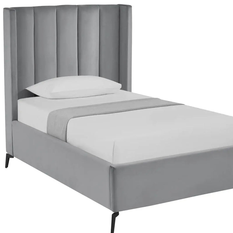 Light Gray Velvet Upholstered Full Bed Frame Homeroots Bed & Bath