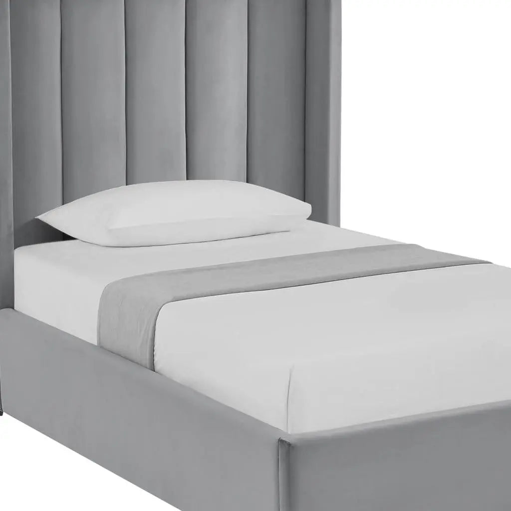 Light Gray Velvet Upholstered Full Bed Frame Homeroots Bed & Bath