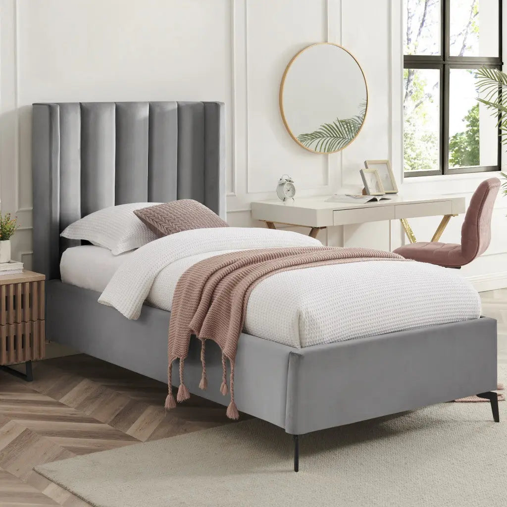 Light Gray Velvet Upholstered Full Bed Frame Homeroots Bed & Bath