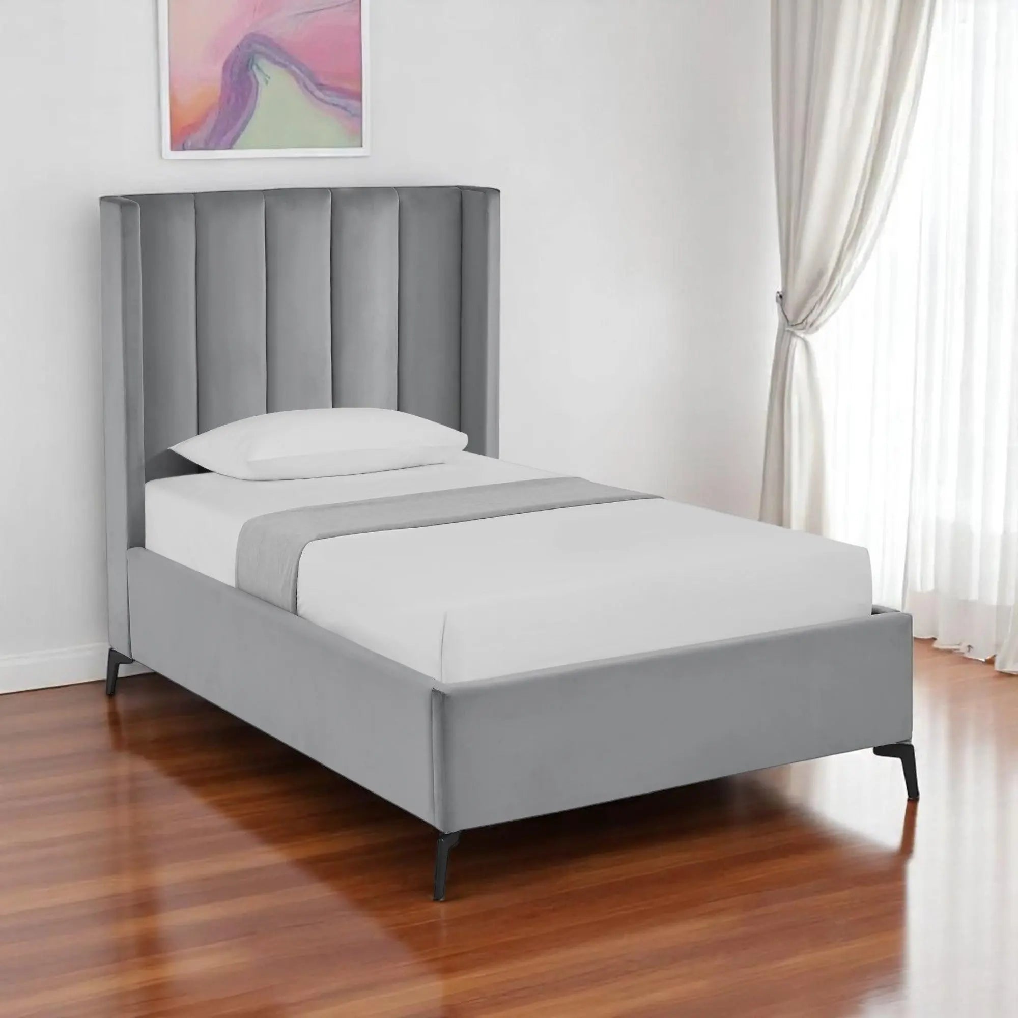 Light Gray Velvet Upholstered Full Bed Frame Homeroots Bed & Bath