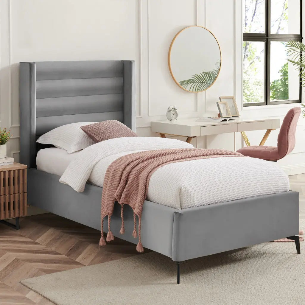 Light Gray Velvet Upholstered Full Bed Frame Homeroots Bed & Bath