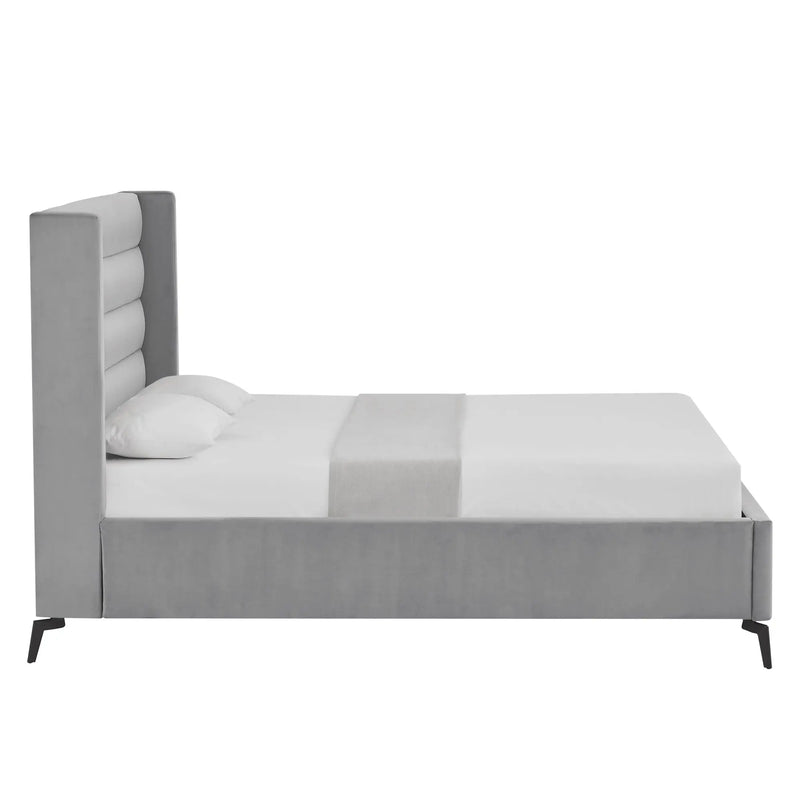Light Gray Velvet Upholstered Full Bed Frame Homeroots Bed & Bath