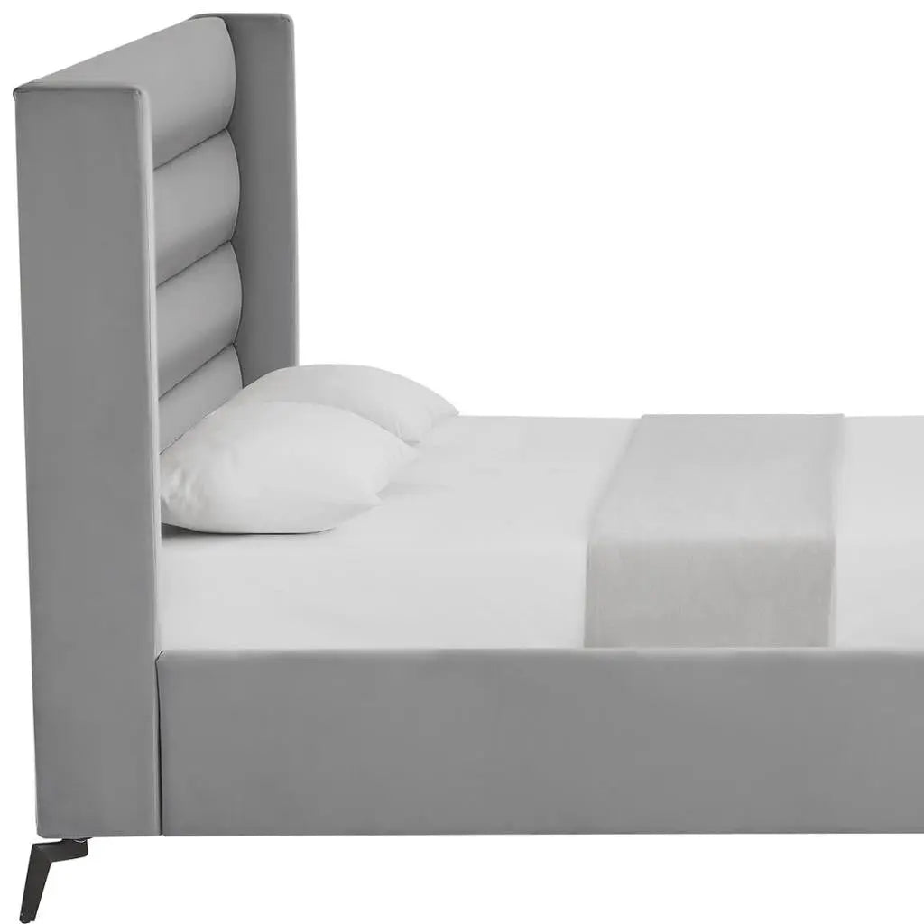 Light Gray Velvet Upholstered King Bed Frame Homeroots Bed & Bath