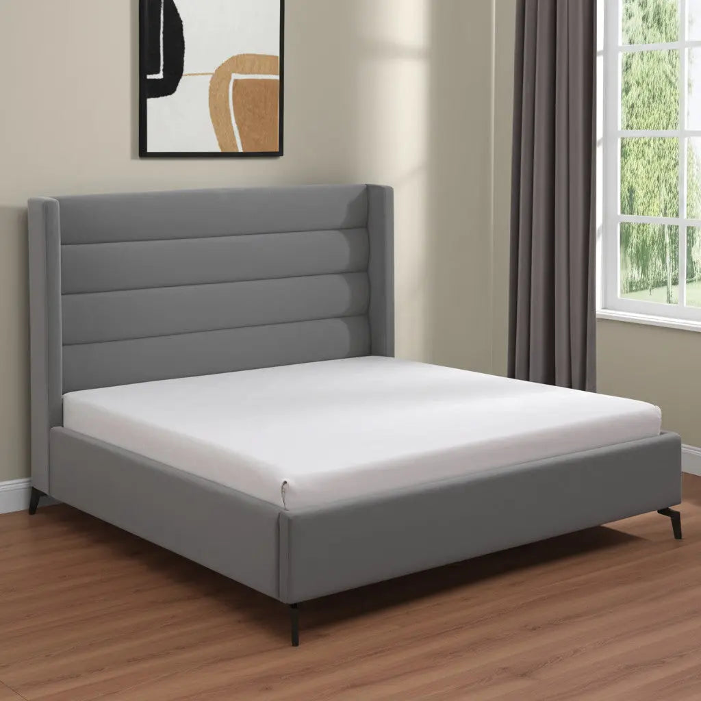 Light Gray Velvet Upholstered King Bed Frame Homeroots Bed & Bath