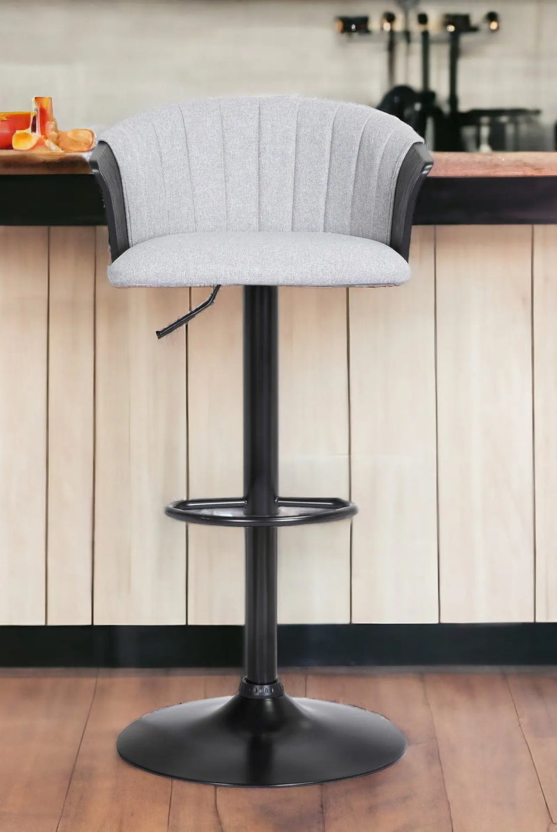 Light Gray and Black Fabric with Metal Swivel Adjustable Height Bar Chair Homeroots Living Room