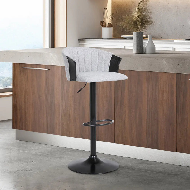 Light Gray and Black Fabric with Metal Swivel Adjustable Height Bar Chair Homeroots Living Room