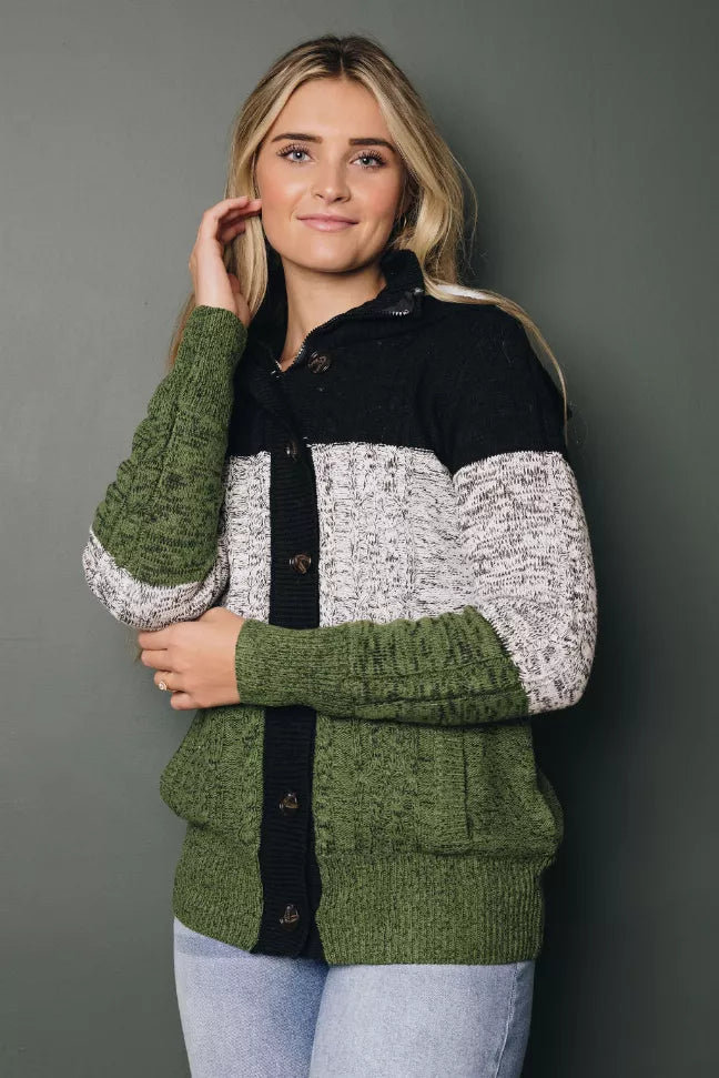 Light Hearted Hooded Color Block Cardi Stay Warm in Style
