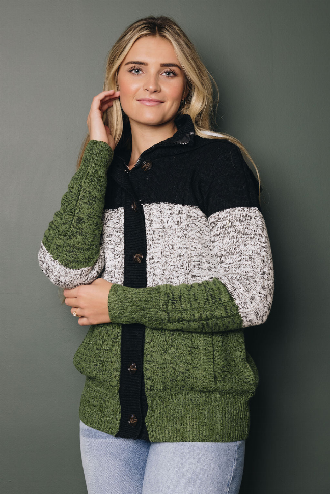 Light Hearted Hooded Color Block Cardi Stay Warm in Style