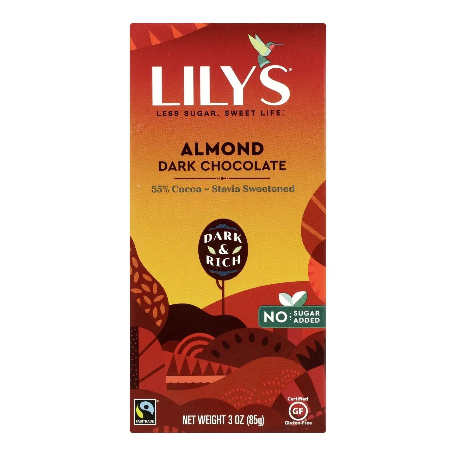 Lily's Sweets Chocolate Bar - Dark Chocolate - 55 Percent Cocoa - Almond - 3 Oz Bars - Case Of 12 Lily's Sweets