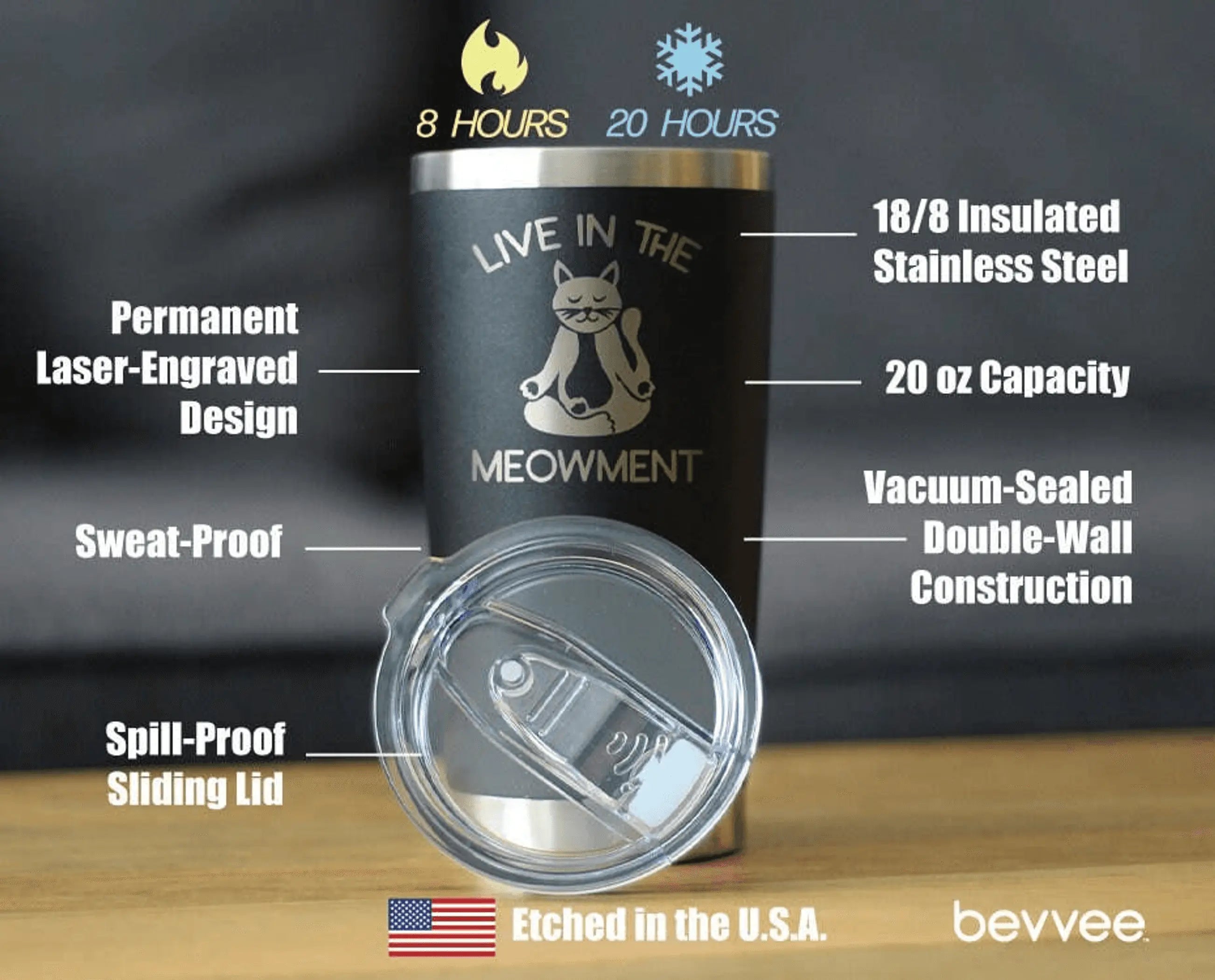 Live in Meowment Insulated Travel Tumbler - Cat Yoga Gifts Bevvee