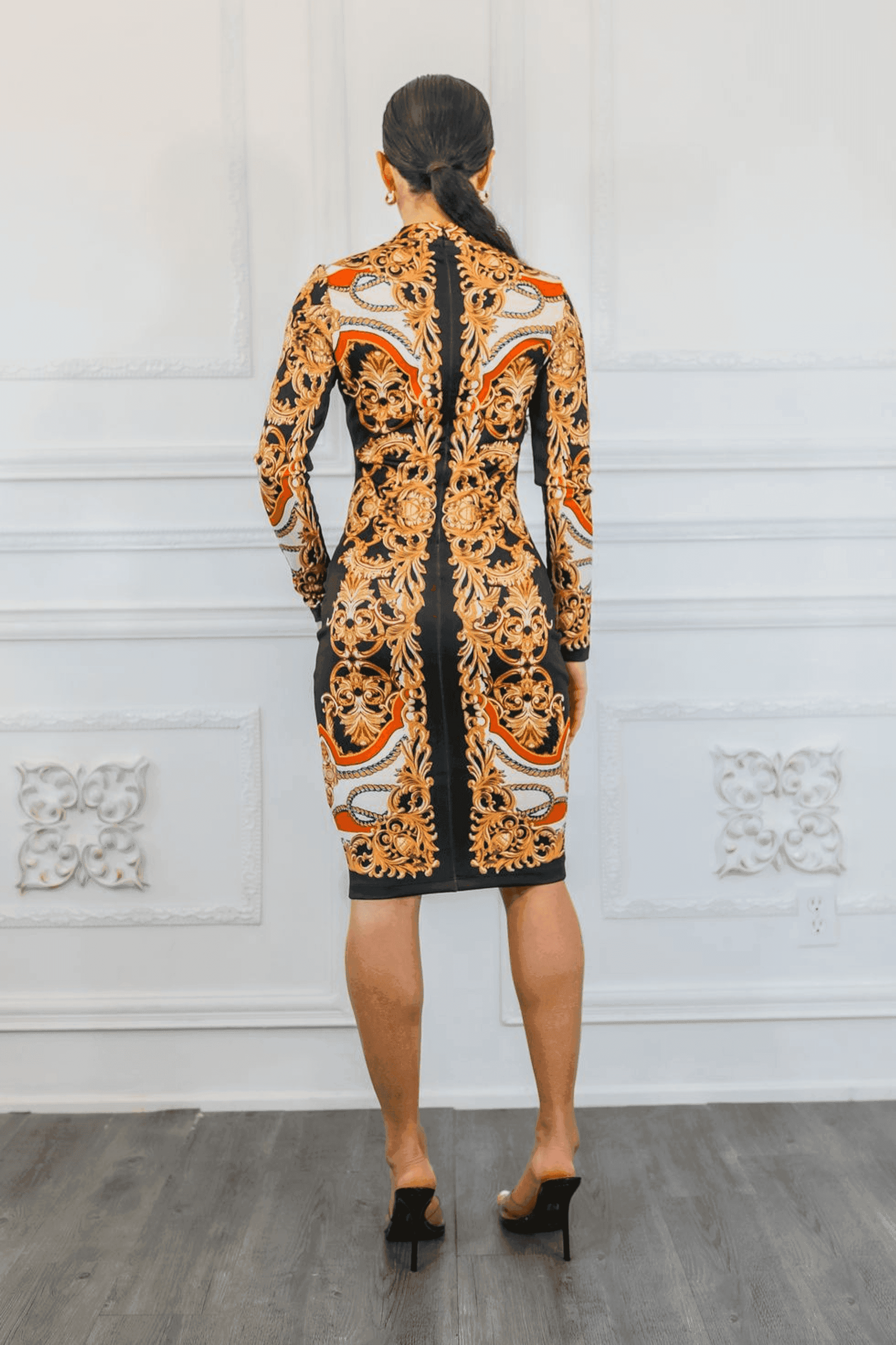 Lola Mock Neck Baroque PRINT Midi Dress SurelyMine