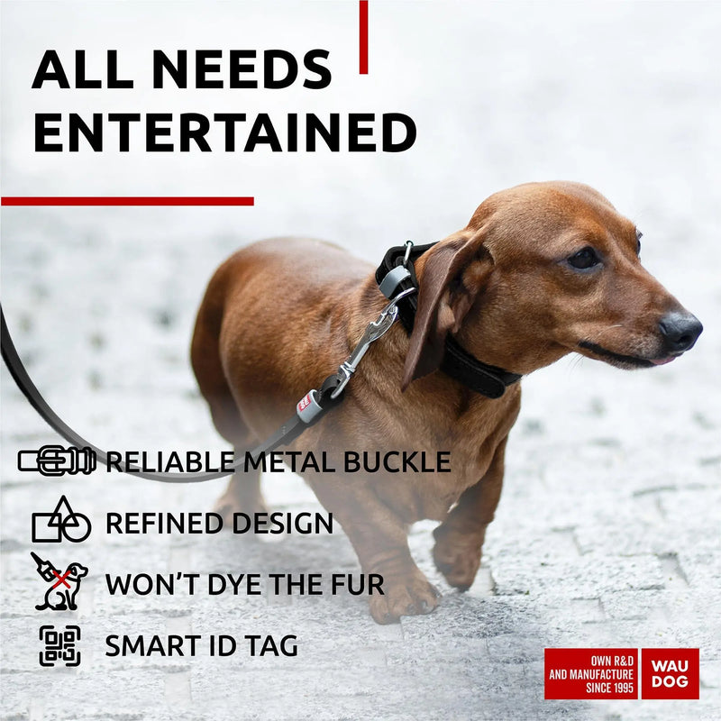 Long Lasting Leather Dog Collar for Large Dogs Medium & Small Dogs   Adjustable Classic Puppy Collars for Large Breed Dogs   Boy & Girl Dog Collars with Durable Buckle D Ring & QR Dog Tag Waudog