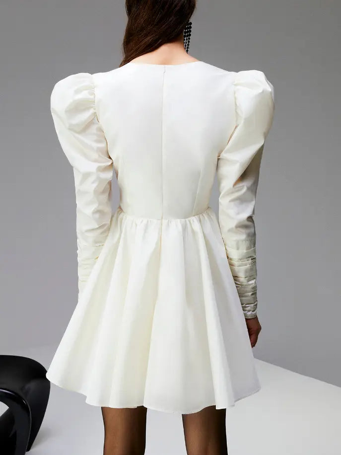 Long Puff Sleeves Belted Mini Dress Monique Store