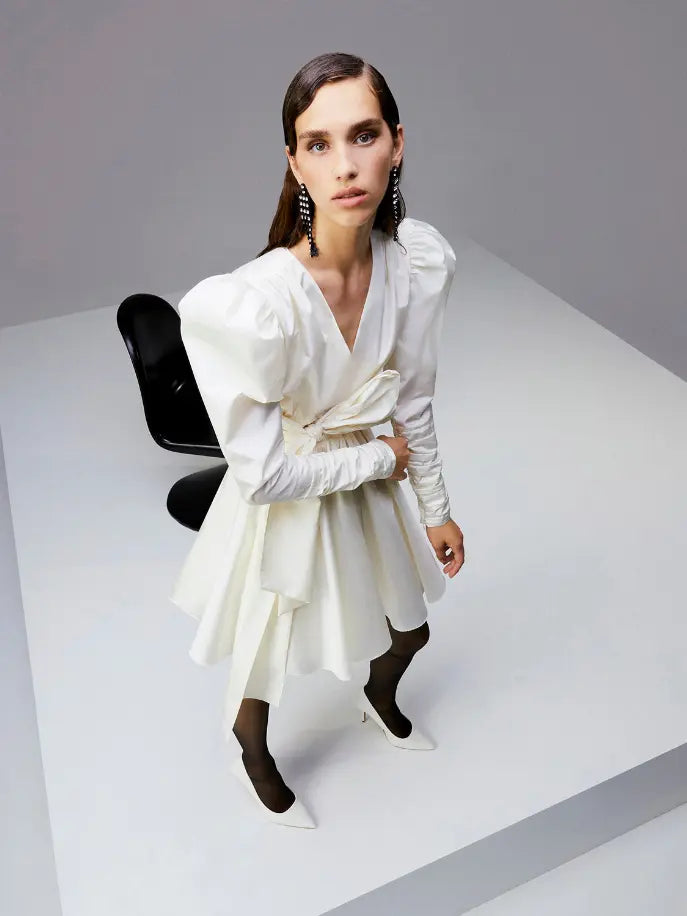 Long Puff Sleeves Belted Mini Dress Monique Store
