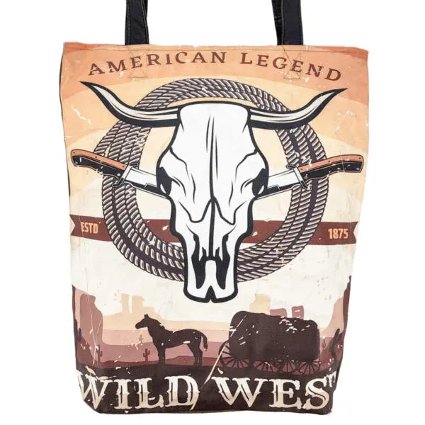 Longhorn Wild West Recycled Military Tent Tote Vintage Addiction
