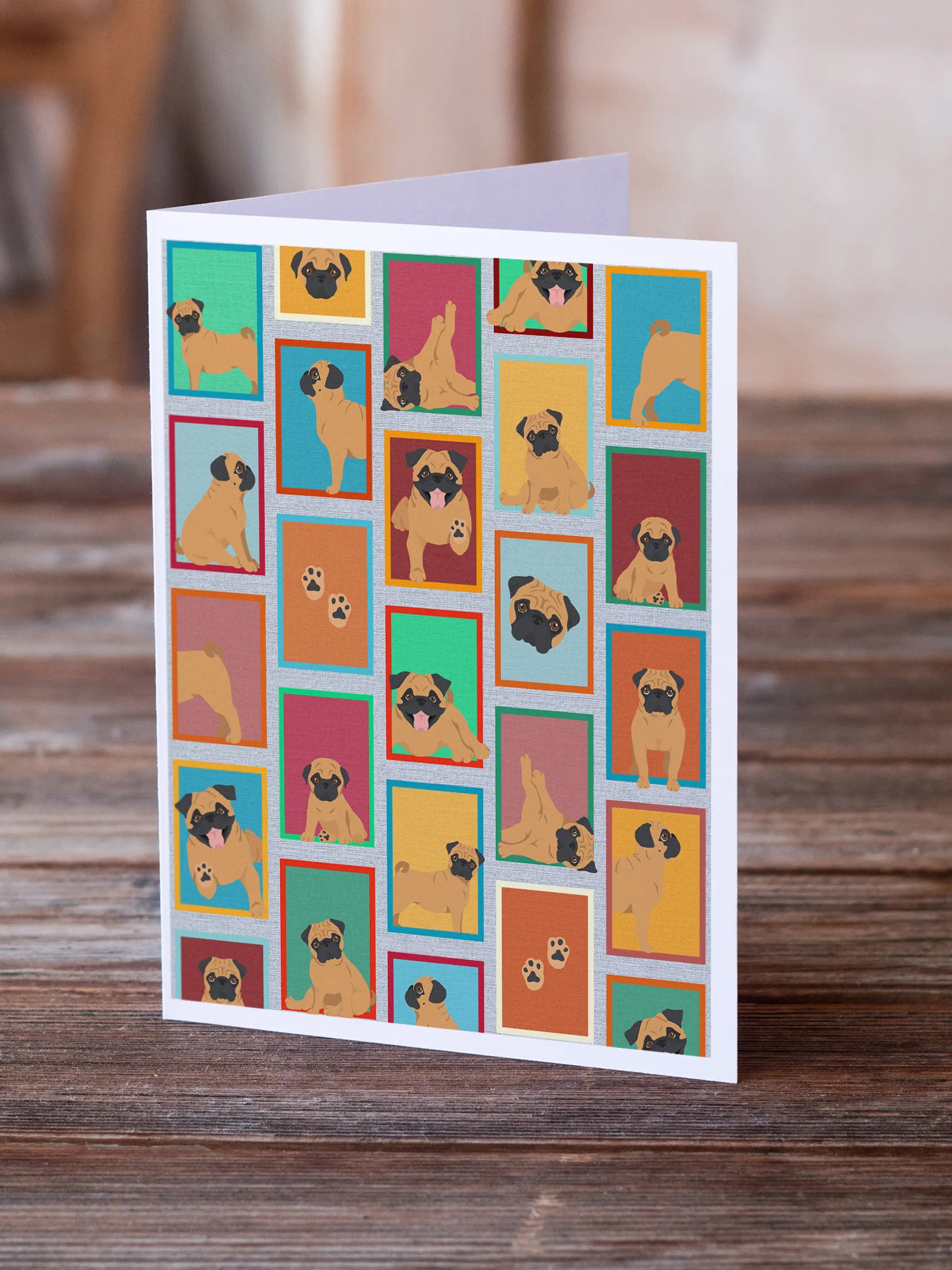Lots of Apricot Pug Greeting Cards Pack of 8 Caroline's Treasures