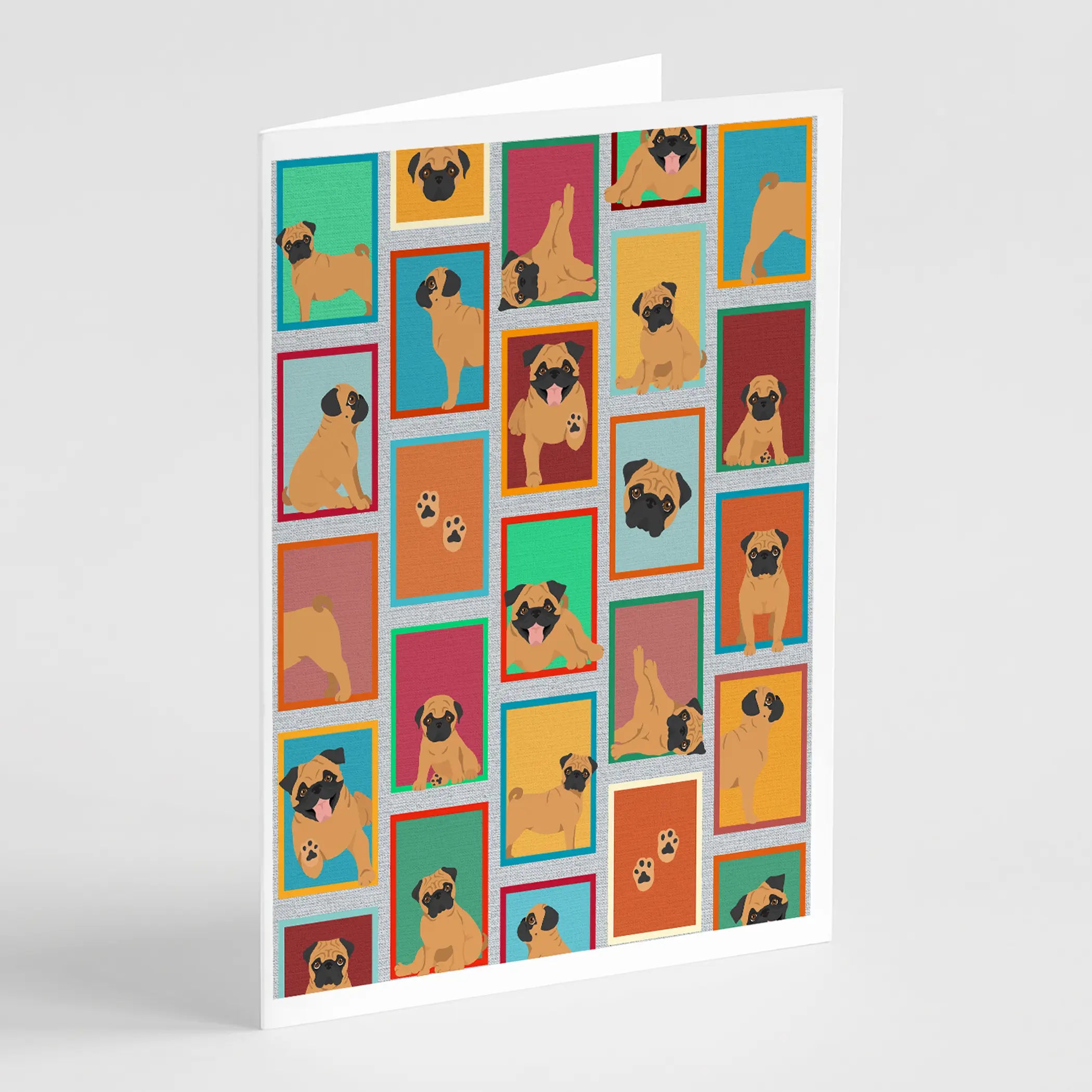 Lots of Apricot Pug Greeting Cards Pack of 8 Caroline's Treasures