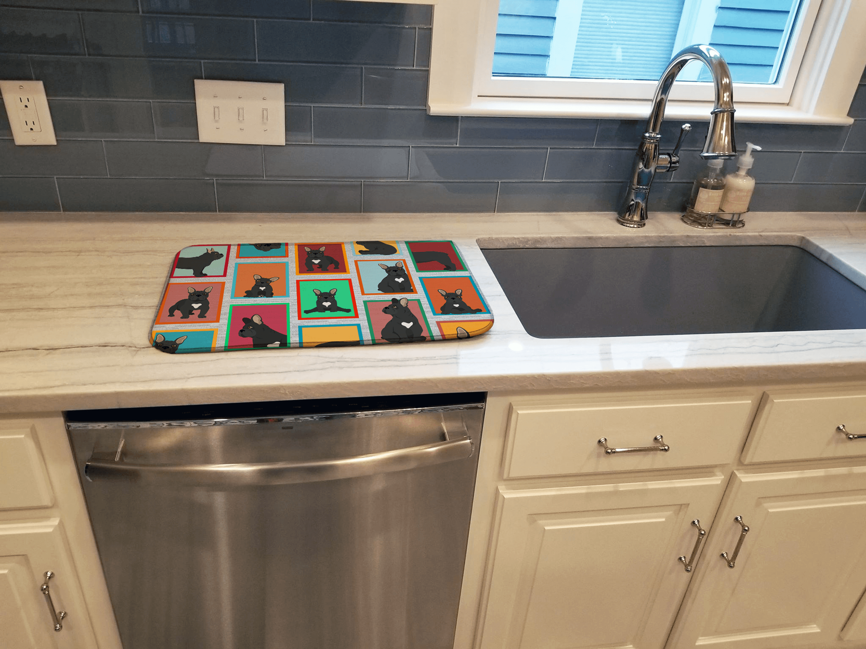Lots of Black French Bulldog Dish Drying Mat Caroline's Treasures