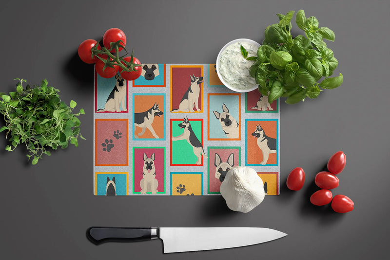 Lots of Black and Silver German Shepherd Glass Cutting Board Caroline's Treasures