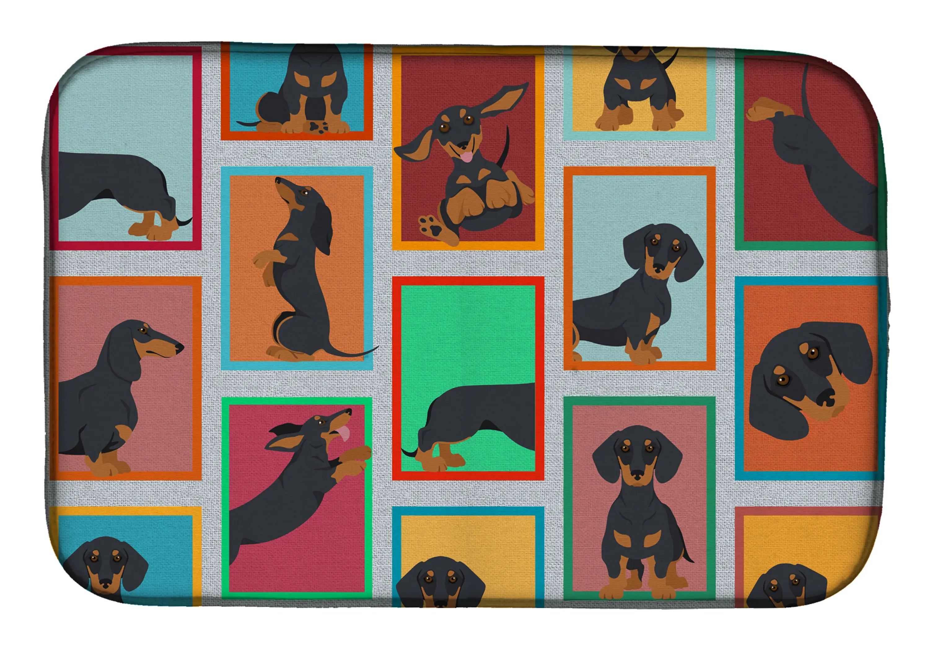 Lots of Black and Tan Dachshund Dish Drying Mat Caroline's Treasures