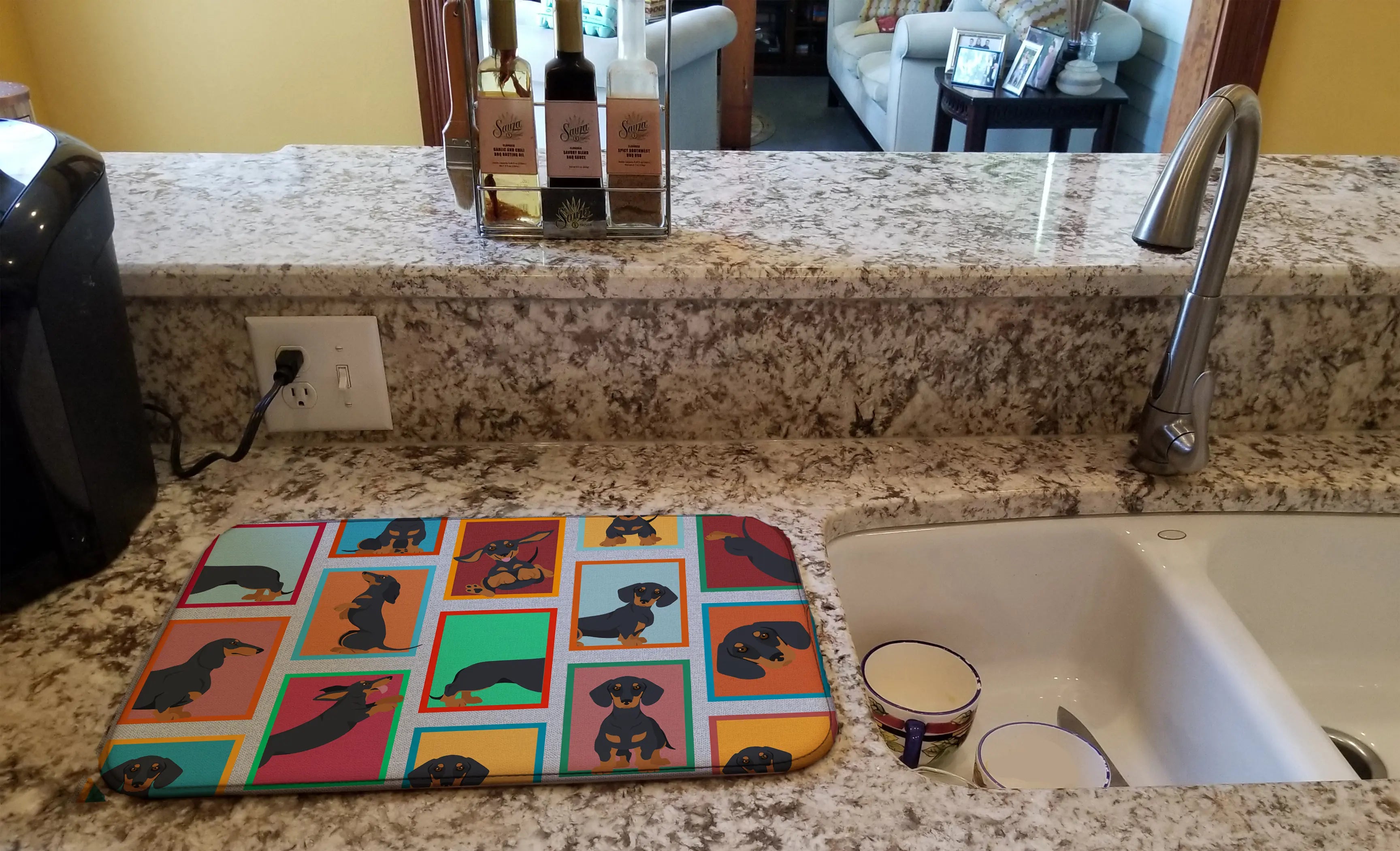 Lots of Black and Tan Dachshund Dish Drying Mat Caroline's Treasures